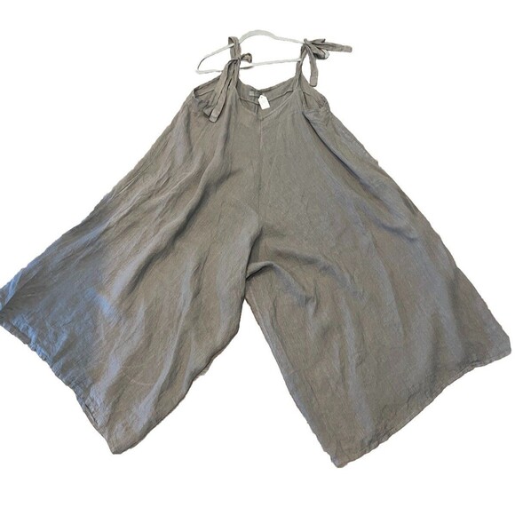 CATWALK STUDIO Gray Linen Tied Straps LAGENLOOK Minimalist Harem Jumpsuit O/S - Picture 12 of 13